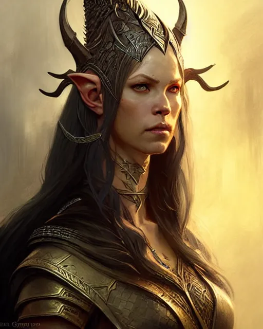 Prompt: fierce female elven warrior, fantasy character portrait, ultra realistic, concept art, intricate details, highly detailed, wide angle, by greg rutkowski, gaston bussiere, craig mullins, simon bisley