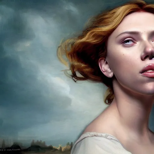 Image similar to a renaissance painting of Scarlett Johansson, epic, absolutely gorgeous, portrait