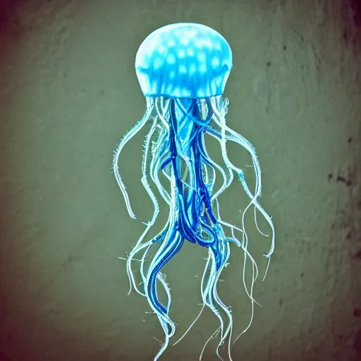 Image similar to jellyfish with barbed wire tentacles