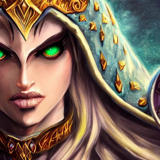 Prompt: night elf warden world of warcraft fantasy character design close up, wide angle, ultra realistic, intricate details,, highly detailed, abstract art piece by krysdecker