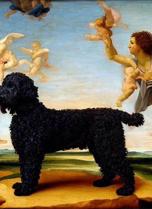 Image similar to Renaissance painting of a black goldendoodle
