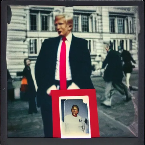 Prompt: vintage Polaroid of Trump vibin' on red square