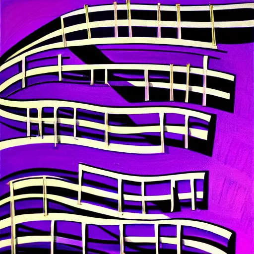 Image similar to piano keys on a curve colorful abstract background of musical notes purple cyan blue detailed oil painting musical abstract art