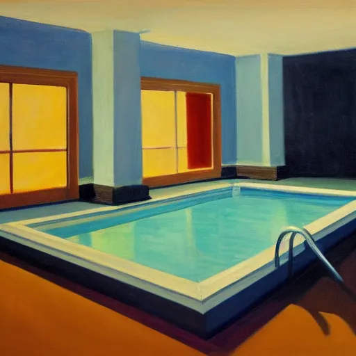 Image similar to a painting of a pool, in the style of Edward Hopper, 4k,