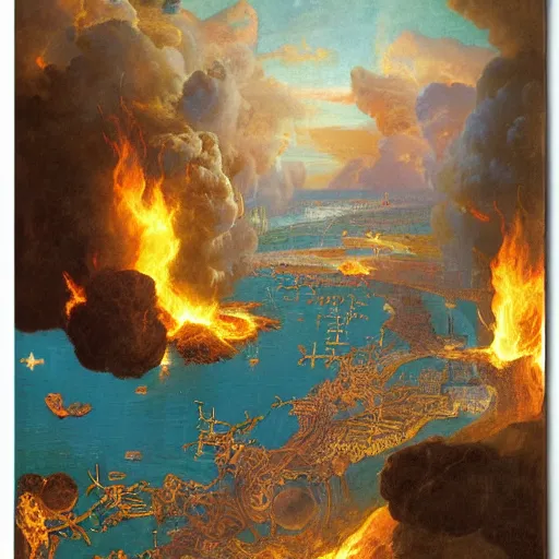 Prompt: innovative flaming looming space grid maltese flour soup brass , by Titian and Martin Johnson Heade and Jeff Koons , groovy , Concept Art , poster art