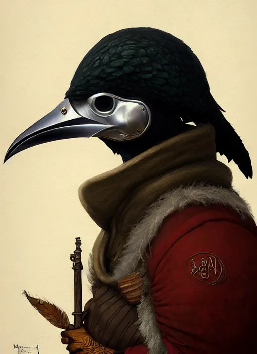 Prompt: rpg! profile! portrait of humanoid fugus bird on white background, beak, feathers, plague doctor, intricate, highly detailed, digital painting, artstation, concept art, smooth, sharp focus, illustration, art by norman rockwell emiliano ponzi andrey remnev yoann lossel aaron jasinski, 8 k