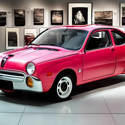 Image similar to a dodge neon, displayed as art at a museum