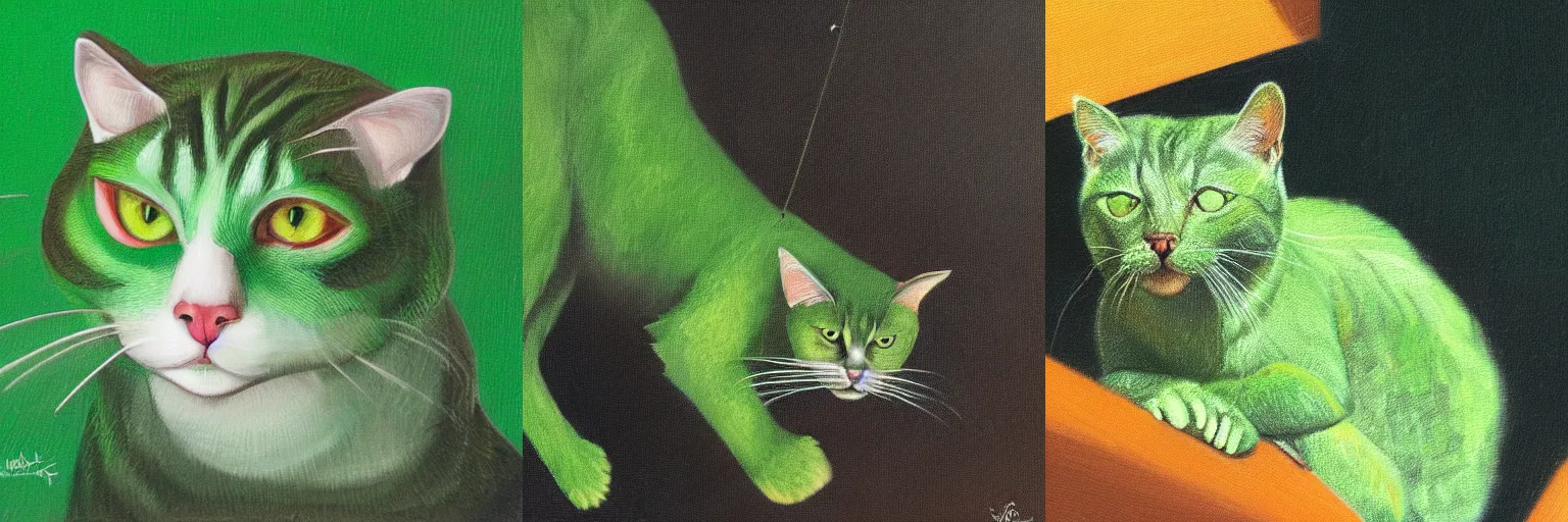 Prompt: a green cat ready to jump, high detail