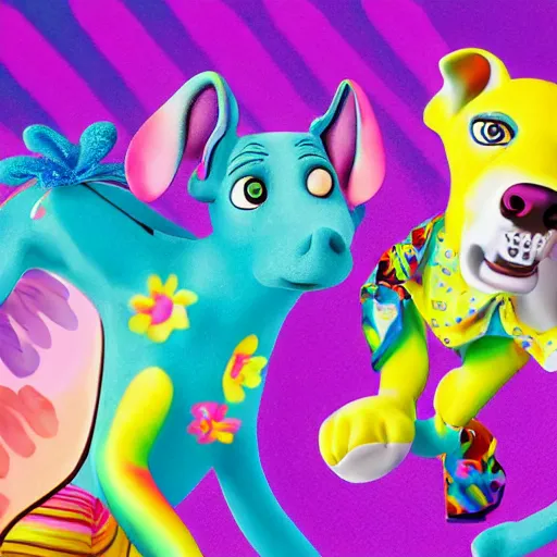 Prompt: collaboration between Lisa Frank and aardman illustrations