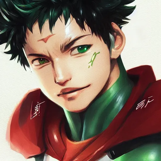 Image similar to Hyper realistic Izuku Midoriya, Greg Rutkowski