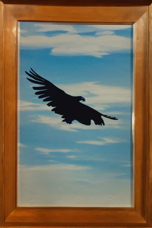 Image similar to silhouette of an eagles talon against the backdrop of the sky and ocean, mid century art