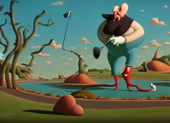 Image similar to matte sharp painting, surrealist, a walrus playing golf, juxtapoz, artforum, gary baseman, preston blair, tex avery, dan mumford, pedro correa