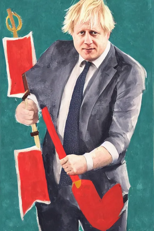 Image similar to a portrait of boris johnson holding a sickle, communist propaganda