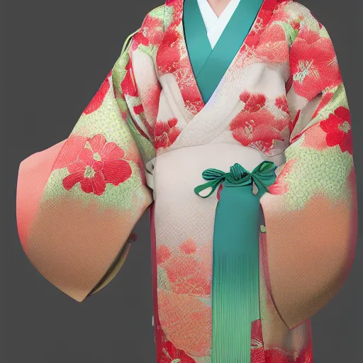 Image similar to Japanese Weyes Blood wearing kimono, realistic, photo studio, HDR, 8k, trending on artstation