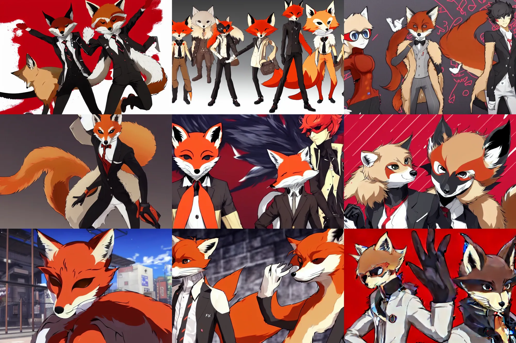 Image similar to a furry tan male fox on a persona 5 : royal ( by atlus ) video game splash screen, a furry male sandy sand - colored beige tan fur fox fursona ( has light brown hair ), persona 5 phantom thief style