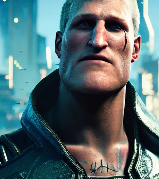 Prompt: cyberpunk 2 0 7 7, charismatic rugged male battle woody harrelson - mage portrait, clothed in hooded, metal - plated battle armor atmospheric lighting painted intricate volumetric lighting, beautiful, sharp focus, ultra detailed by leesha hannigan, ross tran, thierry doizon, kai carpenter, ignacio fernandez rios