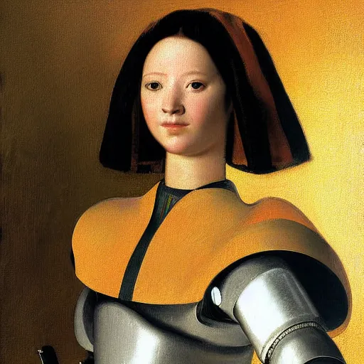 Image similar to female alive robot girl painting by diego velasquez, 8 k, highly detailed