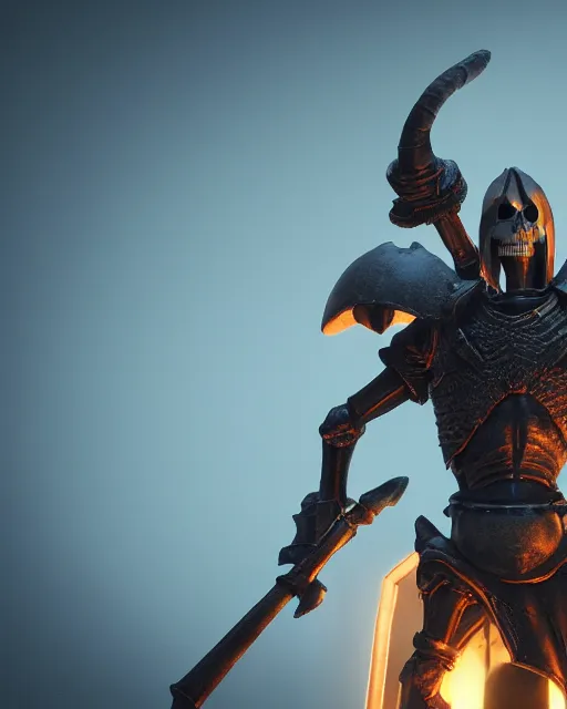 Image similar to closeup skeletor standing in a castle, rim lighting, octane, dark souls, craig mulins, octane, 8k