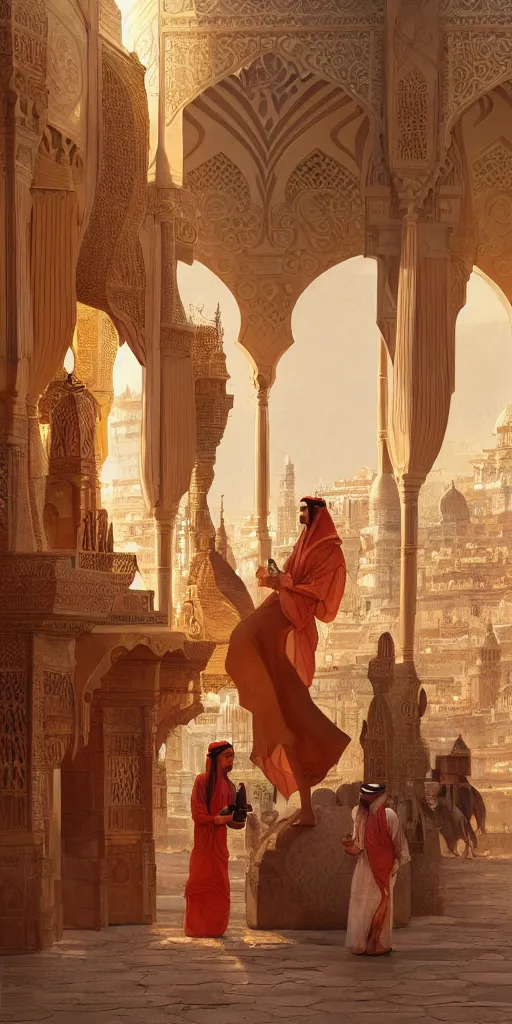 Image similar to arabian market, ancient, sand, intricate, highly detailed, digital painting, artstation, concept art, smooth, sharp focus, illustration, Unreal Engine 5, 8K, art by artgerm and greg rutkowski and alphonse mucha