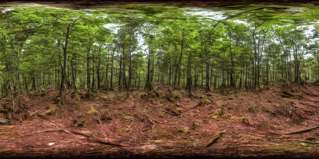 Prompt: a high quality professional 360 photograph of a forest full of monsters