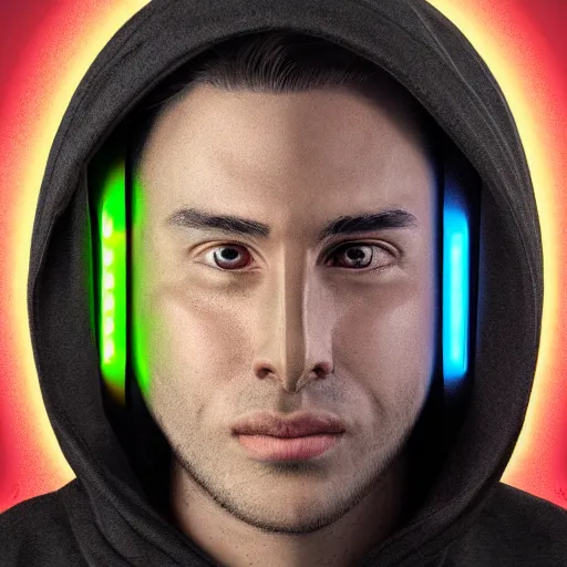 Image similar to a highly detailed headshot portrait of a man wearing a tech mask with a hoodie concept art