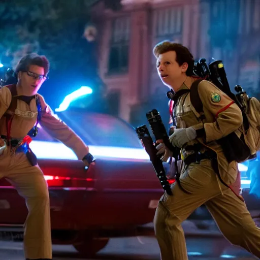 Prompt: Michael Cera as a Ghostbuster in the movie Ghostbusters movie still 8k hdr
