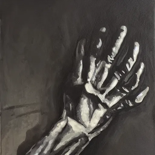 Prompt: the shadowy hand of death wraps its fingers around an industrial earth, grim, dark, oil painting