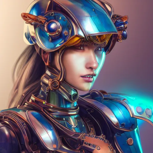 Image similar to studio portrait of lawful good colorful female holy mecha paladin absurdly beautiful, elegant, young sensual graceful woman, ultrafine hyperrealistic detailed face illustration by kim jung gi, irakli nadar, intricate linework, sharp focus, bright colors, matte, octopath traveler, final fantasy, unreal engine highly rendered, global illumination, radiant light, intricate environment