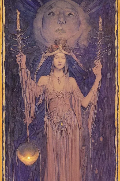 Image similar to queen of the moonlit dead with her lantern and regalia, by Annie Swynnerton and Nicholas Roerich and jean delville, dramatic cinematic lighting , ornate headdress , flowing robes, lost civilizations, extremely detailed