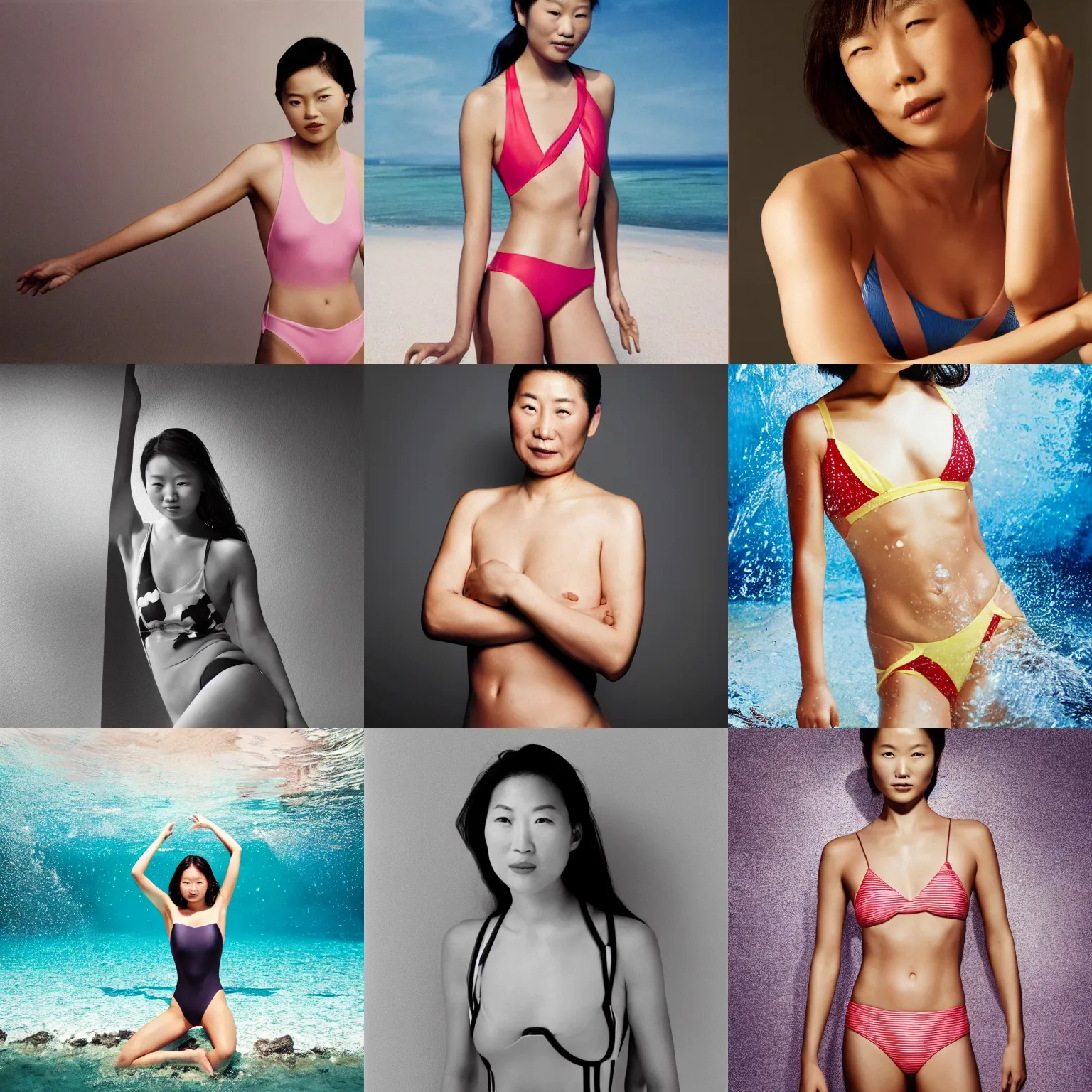 Prompt: Photo of Xi Jingping in swimsuit, soft studio lighting, photo taken by Martin Schoeller for Abercrombie and Fitch, award-winning photo, 24mm f/1.4