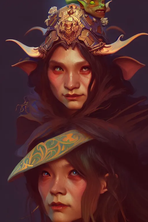 Image similar to beautiful goblin sorcerer, highly detailed, digital painting, artstation, sharp focus, illustration, art by tan zi and ayanamikodon and alphonse mucha and wlop