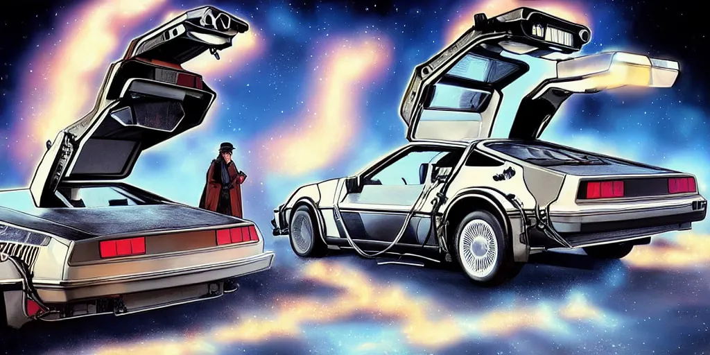 Image similar to back to the future ,digital art, high detail, hyper realistic,