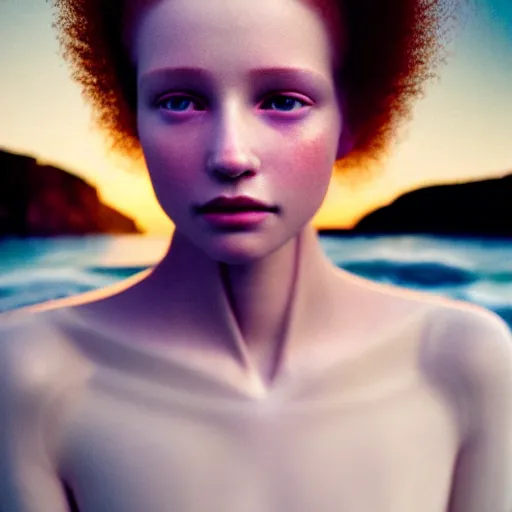 Image similar to photographic portrait of a stunningly beautiful english renaissance female in soft dreamy light at sunset, beside the ocean, soft focus, contemporary fashion shoot, in a denis villeneuve and tim burton movie, by edward robert hughes, annie leibovitz and steve mccurry, david lazar, jimmy nelsson, extremely detailed, breathtaking, hyperrealistic, perfect face, octane render