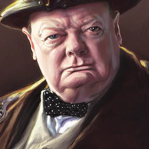 Image similar to Winston Churchill as a fantasy D&D cleric, portrait art by Donato Giancola and James Gurney, digital art, trending on artstation