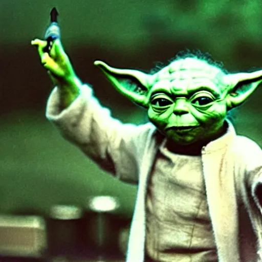 Image similar to yoda performing at woodstock