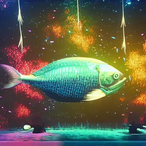 Prompt: screenshot from an AAA video game about fish that can transform to a disco ball trending on artstation