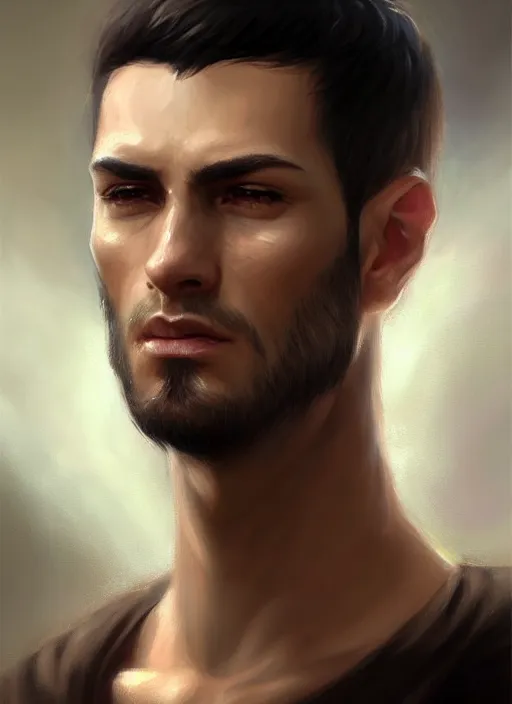 Image similar to a _ fantasy _ style _ portrait _ painting _ of light brown argentinian male short black hair defined very chiseled facial features long face big ears, rpg dnd oil _ painting _ unreal _ 5 _ daz. _ rpg _ portrait _ extremely _ detailed _ artgerm _ greg _ rutkowski _ greg