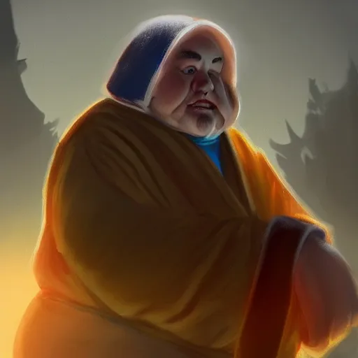 Image similar to fat jedi wearing a robe, watching you breathe, concept art, backlight, rtx, artstation