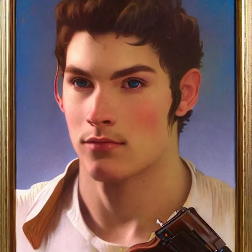 Image similar to a vintage portrait painting of a fantasy male gunslinger, art by tristan eaton and artgerm and william - adolphe bouguereau