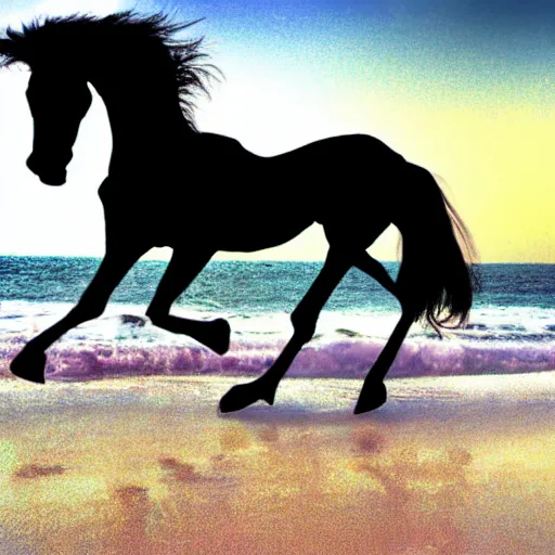 Prompt: skeleton horse running on the beach, edited photo, photoshop