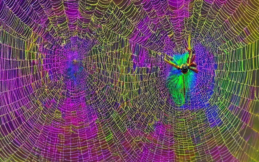 Image similar to adamantine spider spirit iridescent carapace weaving a cosmic web