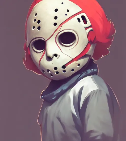 Prompt: beautiful little boy anime character inspired by jason voorhees, art by rossdraws, wlop, ilya kuvshinov, artgem lau, sakimichan and makoto shinkai, concept art, anatomically correct, extremely coherent, realistic, mask, smooth, hd, red eyes