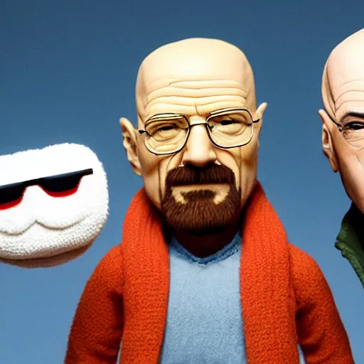 Prompt: Walter White with a Jesse Pinkman sock puppet