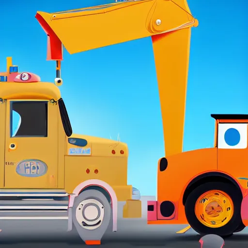 Prompt: a childrens book illustration of a construction truck from pixar cars movie in a construction site, clean digital illustration, vibrant colors, happy environment, happy feeling n - 6