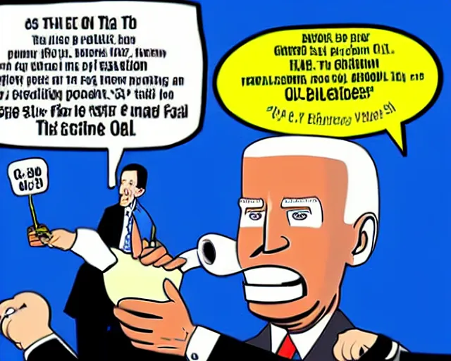 Prompt: Modern political cartoon made by Ben Garrison that portrays inflation through an obese Joe Biden drinking oil