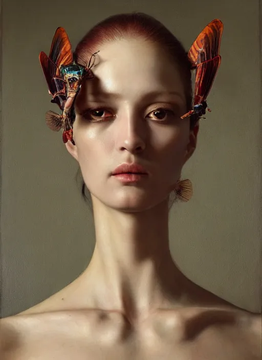 Image similar to highly detailed oil painting | very intricate | cinematic lighting | award - winning | mantis shrimp fashion by alexander mcqueen | by roberto ferri, by tom bagshaw, by j. c. leyendecker and klimt, american romanticism, by austin osman spare, artstation, cgsociety, official art, octane