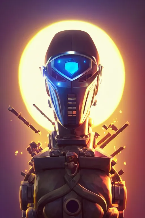 Image similar to epic mask helmet robot ninja portrait stylized as fornite style game design fanart by concept artist gervasio canda, behance hd by jesper ejsing, by rhads, makoto shinkai and lois van baarle, ilya kuvshinov, rossdraws global illumination radiating a glowing aura global illumination ray tracing hdr render in unreal engine 5