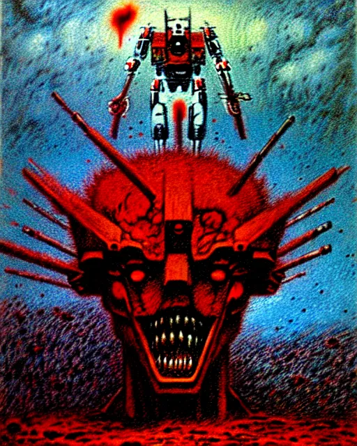 Image similar to bleeding gundam made of meat drawn by beksinski, high definition, lovecraftian