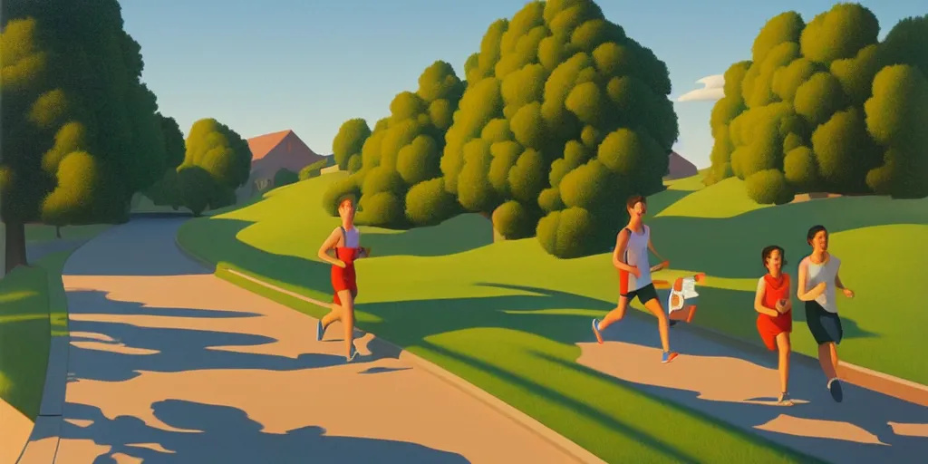 Image similar to running, blue sky, summer evening, kenton nelson