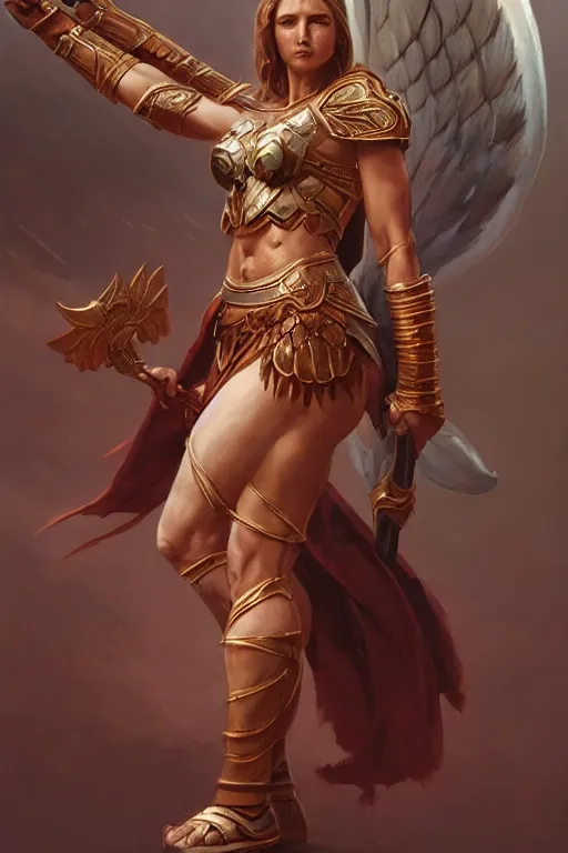 Prompt: full body portrait of the goddess of war, accurate anatomy, only two hands, highly detailed, digital painting, artstation, concept art, smooth, sharp focus, illustration, Unreal Engine 5, 8K, art by art by artgerm and greg rutkowski and edgar maxence